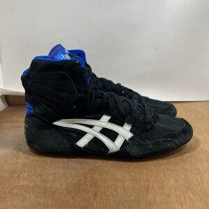 Vintage Asics Wrestling Shoes Mens 10 JL 404 Black White Blue High-Top Lace-Up